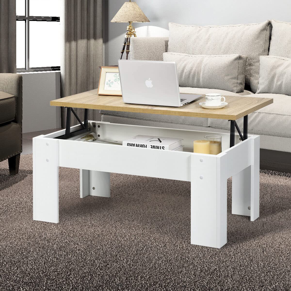 Giantex Lift Top Coffee Table, w/Hidden Storage Compartment, Cocktail Table, w/Lift Tabletop for Living Room Reception Room