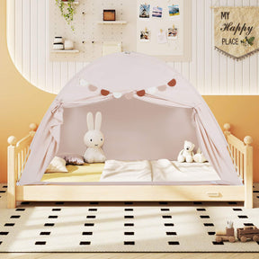 Twin Full Size Bed Tent for Kids, Foldable & Portable Canopy Tent on Twin Bunk Bed with 2 Windows and Flags