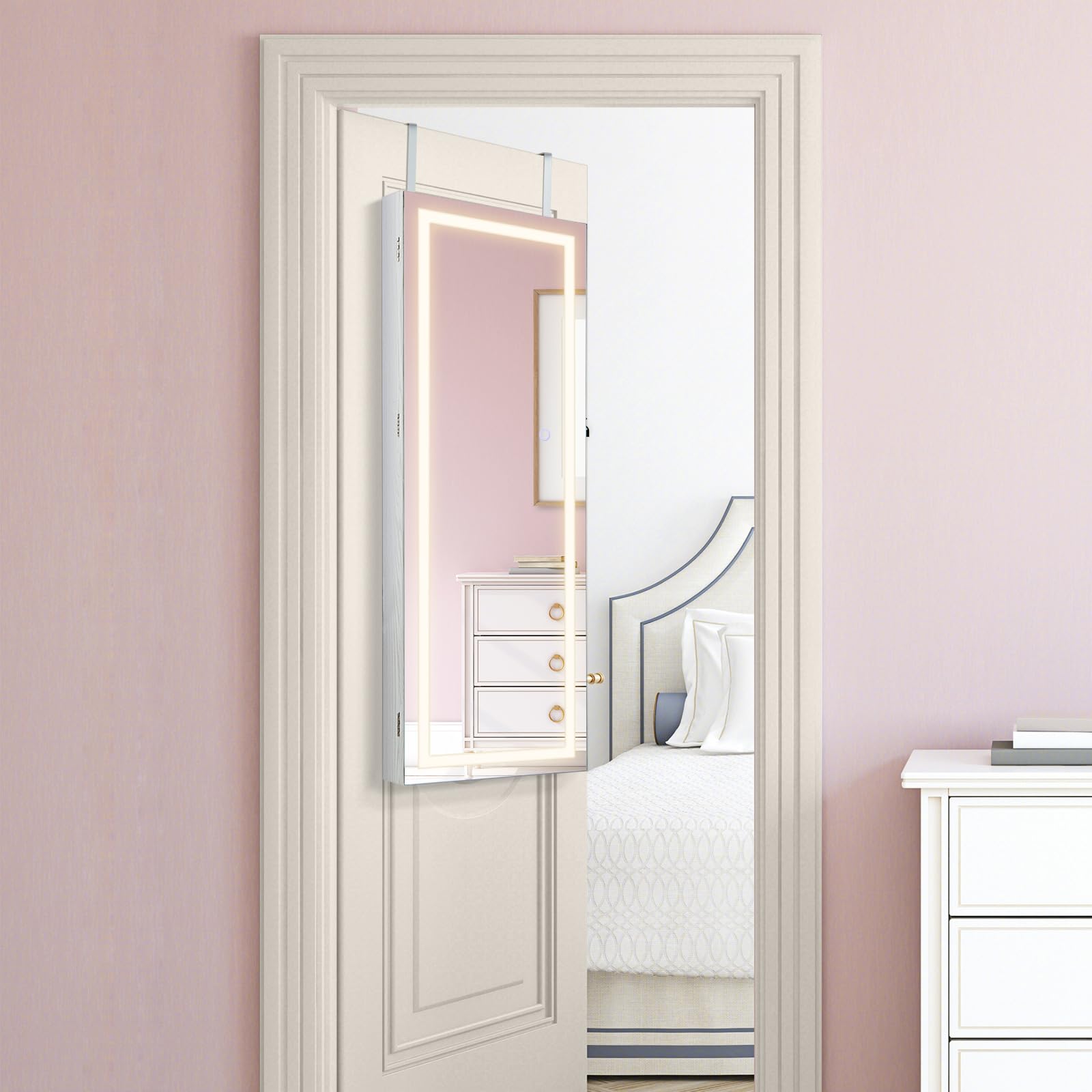 Giantex 108 cm Jewelry Mirror Cabinet, Lockable Jewelry Door & Wall Cabinet