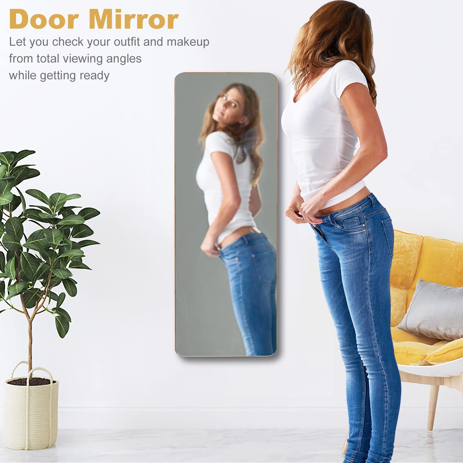 Giantex Full Length Mirror, Over The Door Mirror, Rectangle Wall Mounted Mirror w/ Bamboo Frame & Round Corners