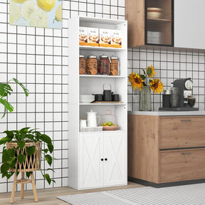 Farmhouse Bookcase with Doors, 180cm Freestanding Bookshelf with 6 Shelves & 2-Door Cabinet