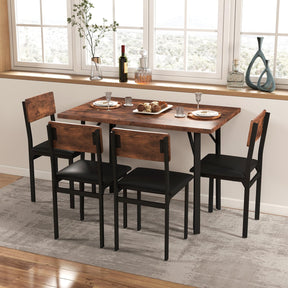 5-Piece Dining Table Set Industrial Kitchen Table and 4 PU Leather Upholstered Chairs