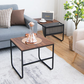 Giantex Nesting Coffee Table Set of 2, Stackable Side Table w/Magazine Holder, Rustic Brown