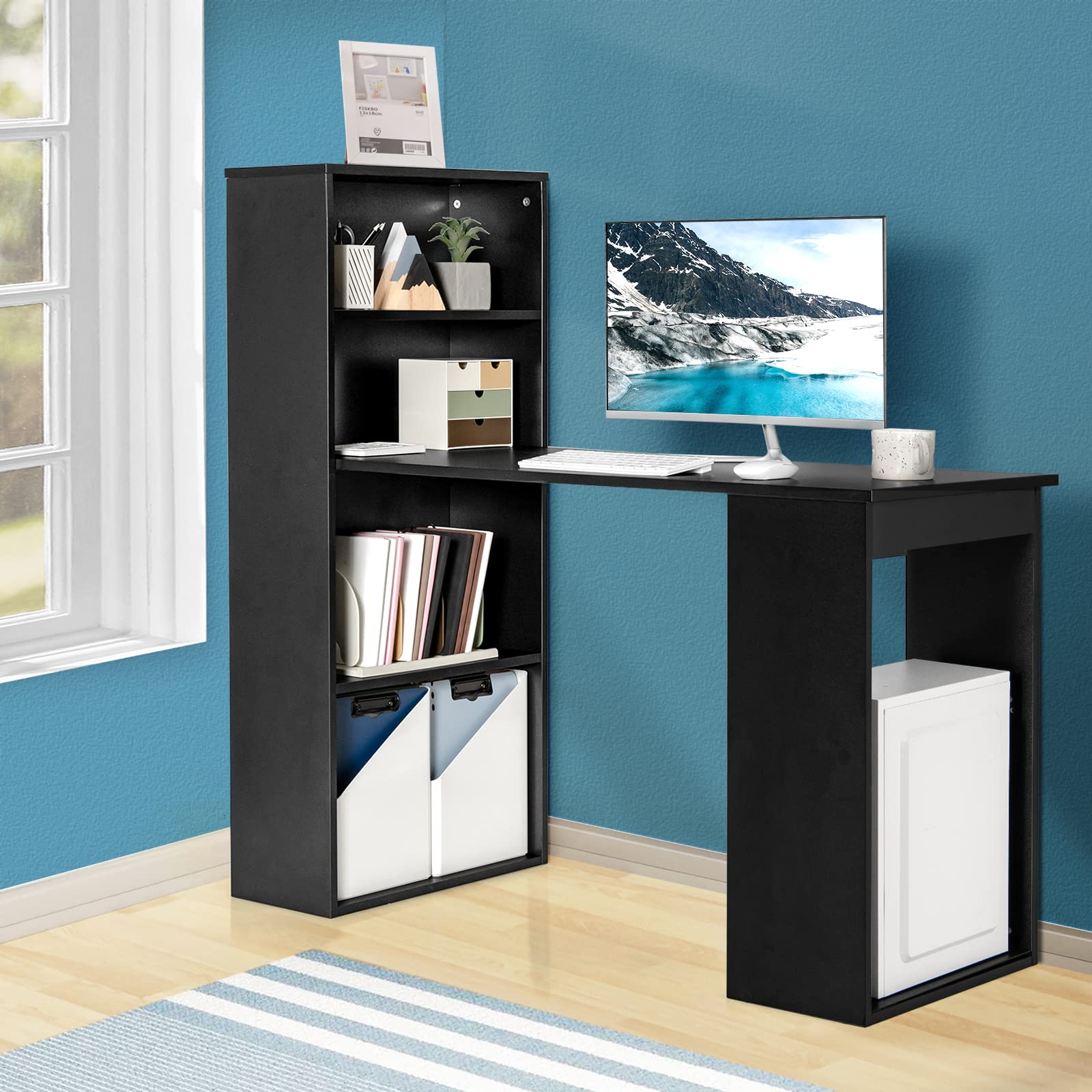 Giantex Reversible Computer Desk with Bookshelf