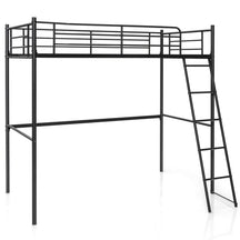 Loft Bed with Ladder, Heavy-Duty Steel Bed Frame with High Guard Rails, Versatile Bed Frame with Ample Underneath Floor Space for Working & Relaxation