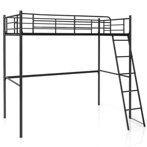 Loft Bed with Ladder, Heavy-Duty Steel Bed Frame with High Guard Rails, Versatile Bed Frame with Ample Underneath Floor Space for Working & Relaxation