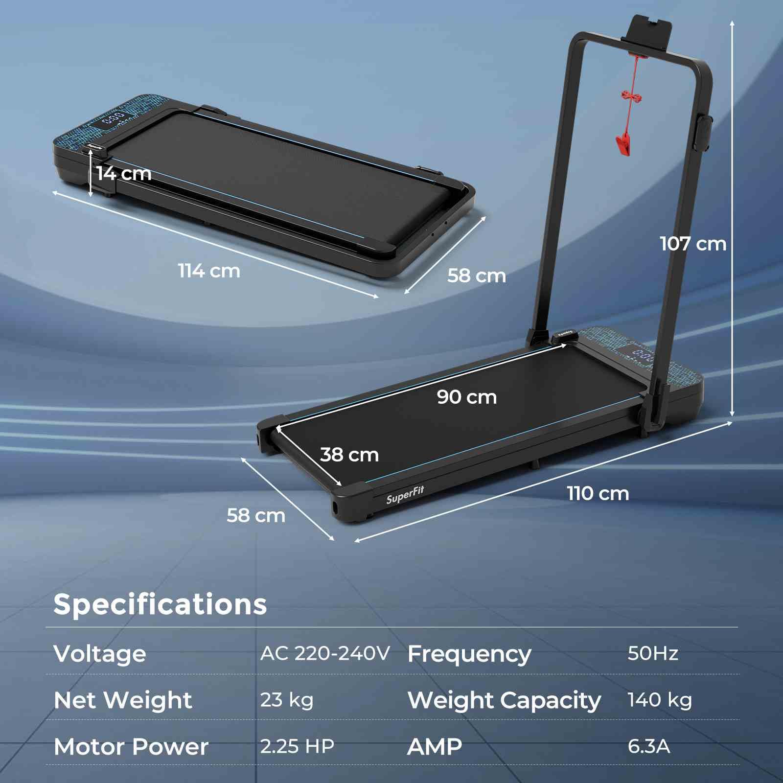 2-in-1 140 kg Capacity Under Desk Walking Pad Remote/APP Control & LED Display