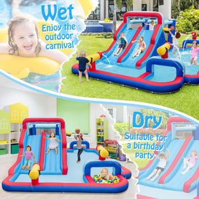 Water Slide Park, 5-in-1 Inflatable Jumping House w/Dual Slides, Climbing Wall (without Blower)