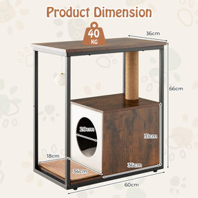 Cat Furniture End Table, Cat House for Indoor Cats w/Scratching Post