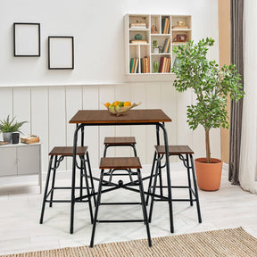 Giantex 5-Piece Bar Table Set, Vintage Counter Height Square Table w/ 4-Piece Classic Backless Stools, Rustic Brown