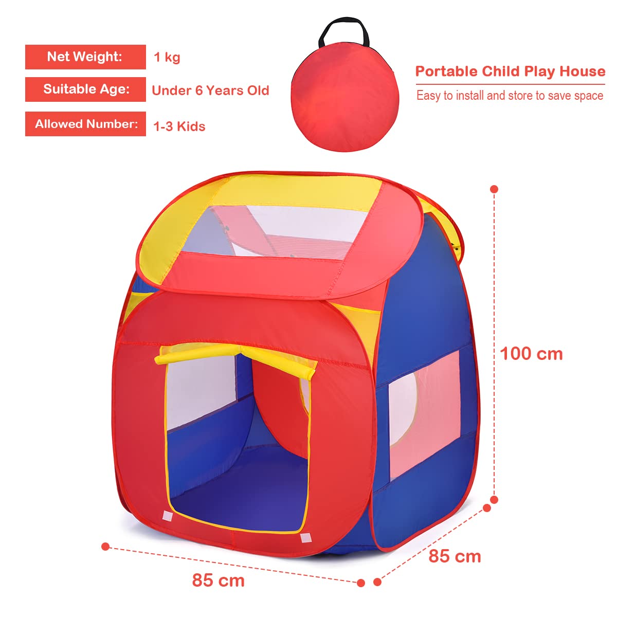 Kids Play House, Children Pop Up Toys Play Tent with 100 Ocean Balls & Carry Bag