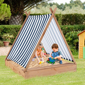 Wooden Kids Sandbox with Canopy and Tent Design