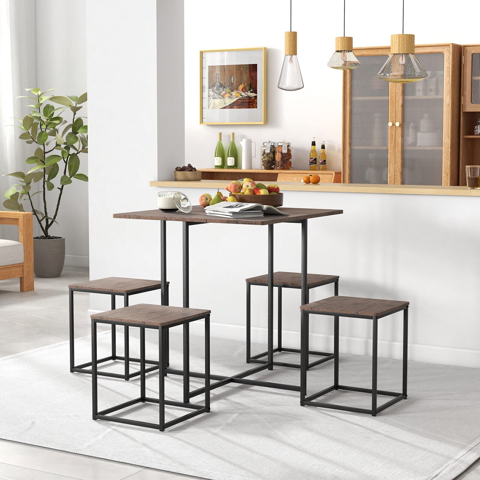 Giantex 5 Piece Dining Table and Chair Set, Industrial Kitchen Table Set with 4 Stools , Gray