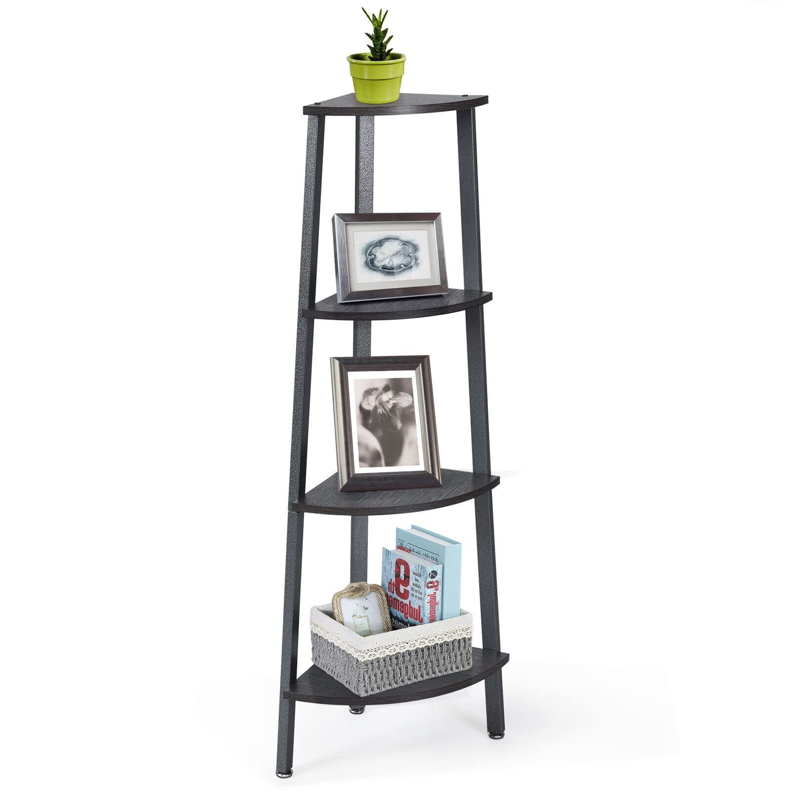Giantex 4-Tier Corner Shelf, Lightweight Wood Look Organizer w/Metal Frame, Multipurpose Storage Shelf