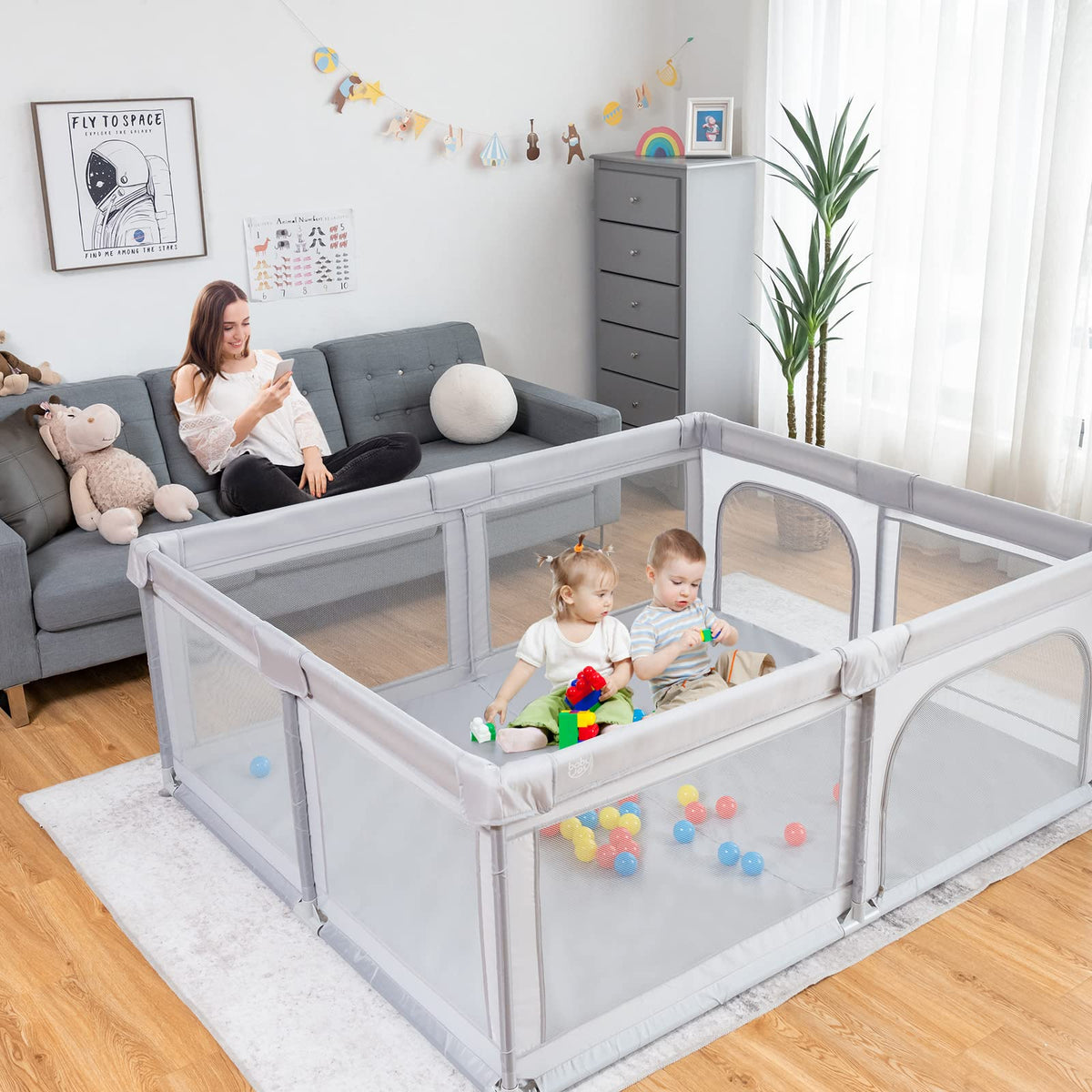 BABY JOY Baby Playpen 185 x 155 x 69 cm Large Play Yard for Infants