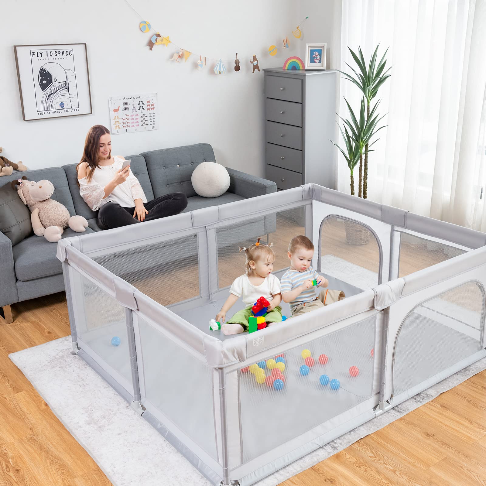 BABY JOY Baby Playpen 185 x 155 x 69 cm Large Play Yard for Infants