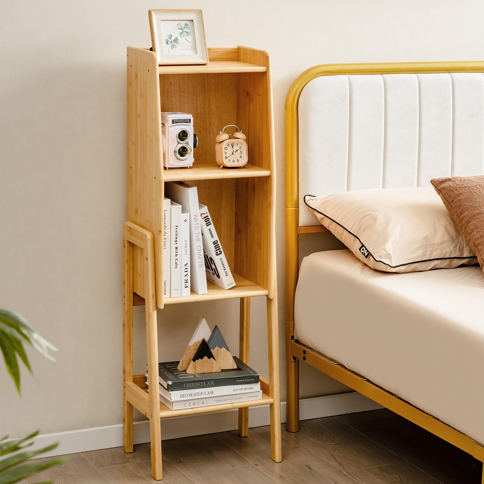 Giantex Bamboo Bookshelf, Modern Bookcase w/Legs