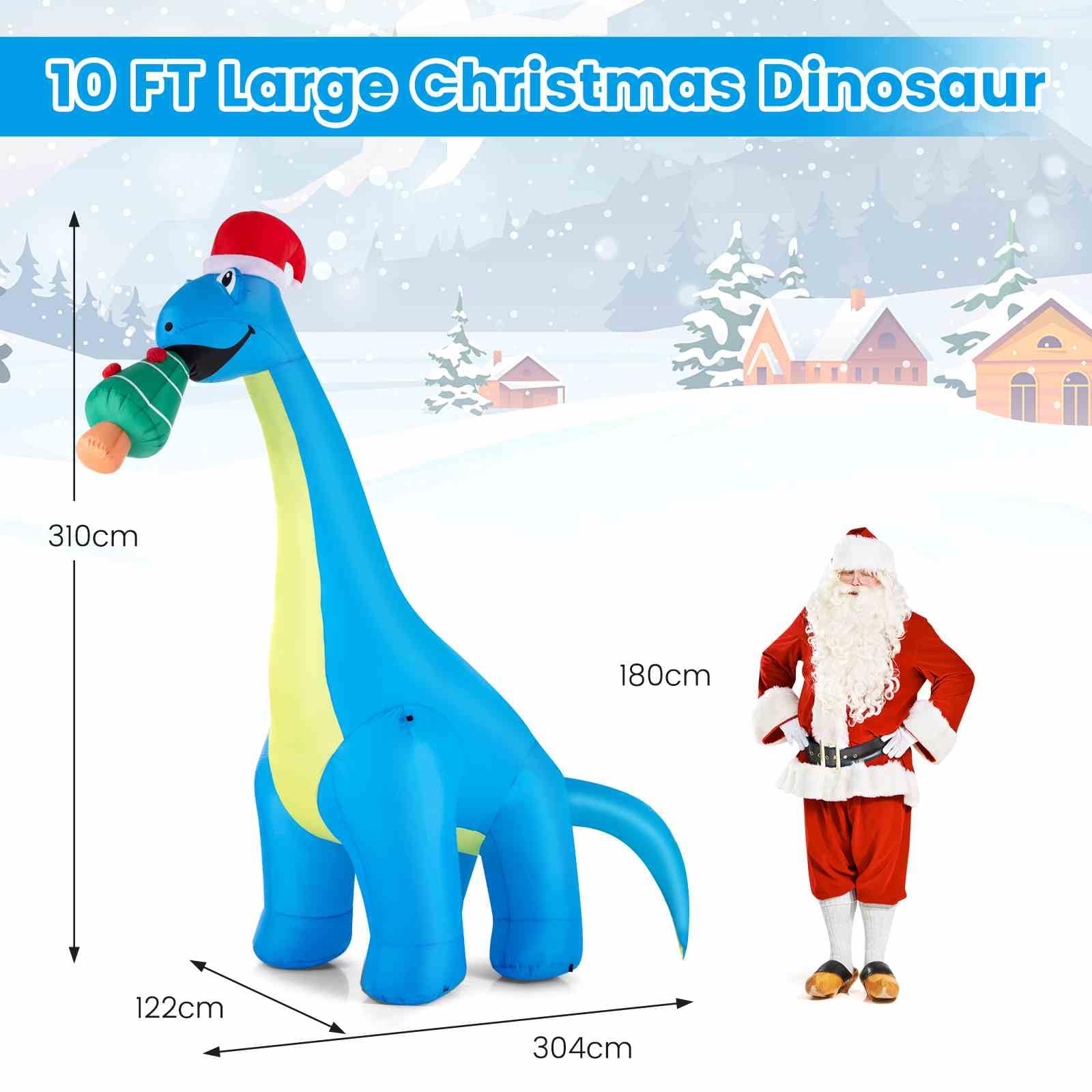 3.1M Christmas Inflatable Lighted Green Dinosaur with Hat