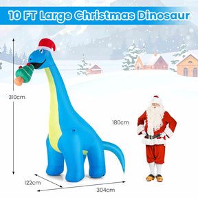 3.1M Christmas Inflatable Lighted Green Dinosaur with Hat