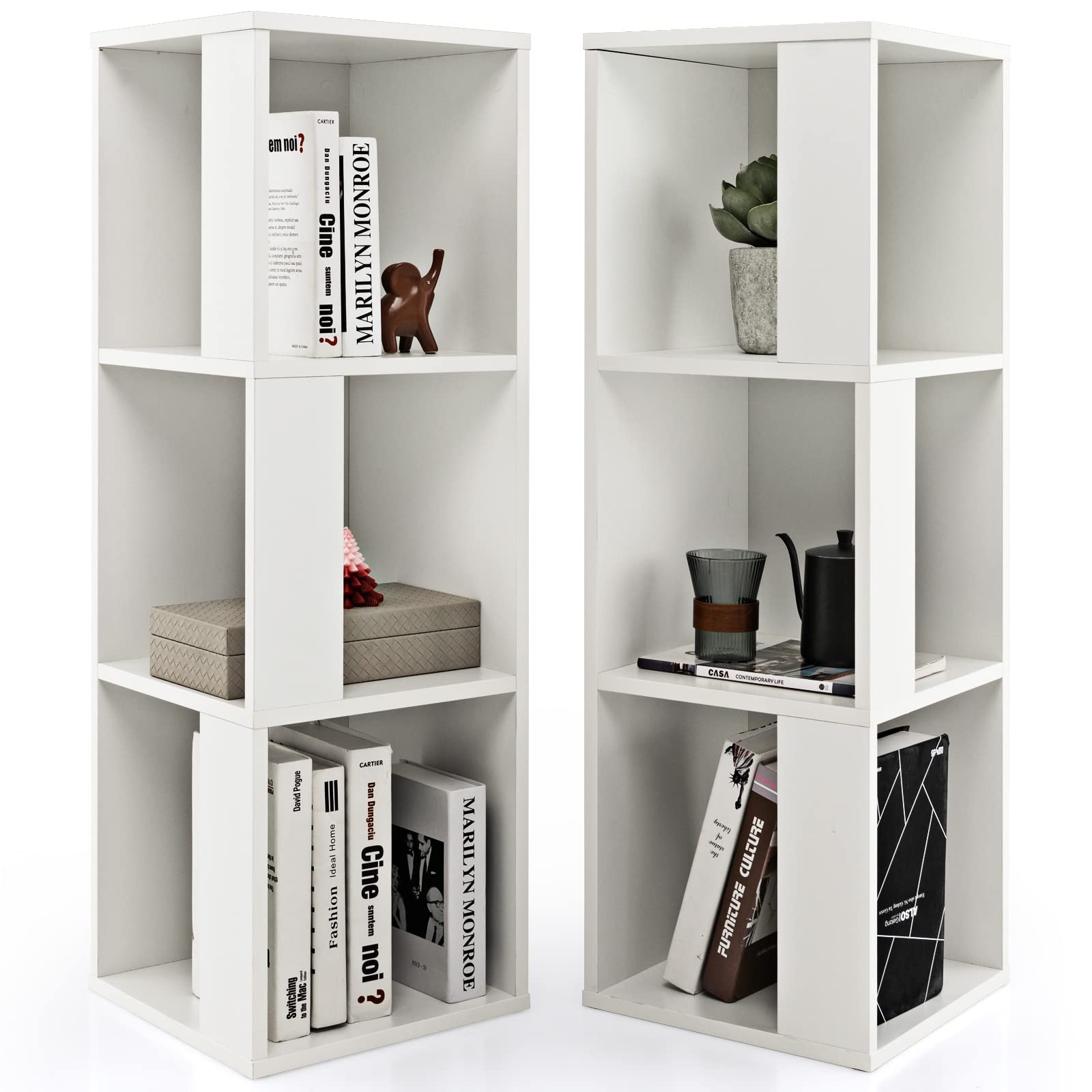 Giantex Bookcase, Freestanding 3-Tier Bookshelf, Asymmetric Display Shelf w/ 6 Compartments