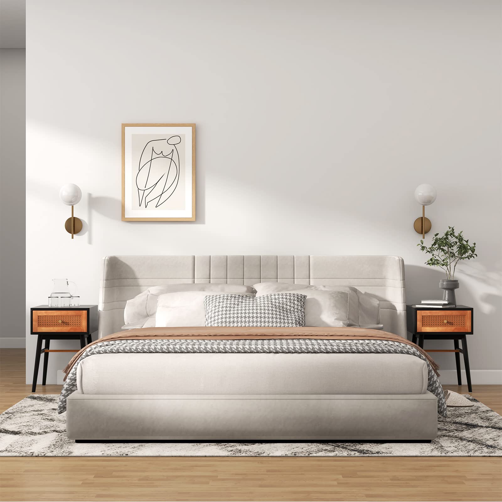 Giantex Rattan Nightstand, Boho Accent End Table with Storage Drawer