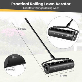 Heavy-Duty Rolling Aerator w/ Lawn Soil Penetrating Spikes & 130 cm Handle