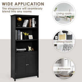 Giantex 182CM Bookcase with Doors, 3 Tier Open Book Shelving, Standing Wooden Display Bookcase