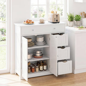 Bathroom Floor Cabinet, Large Storage Cabinet with 4 Drawers, 2 Doors & Adjustable Shelf