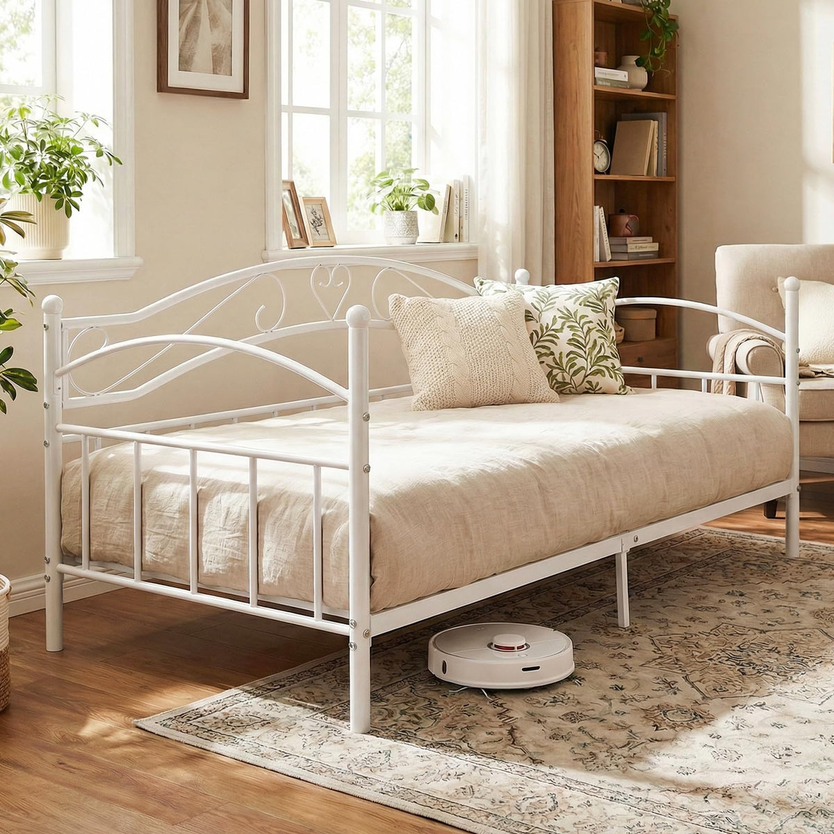 Metal Daybed Frame, 190 x 90 cm Sofa Bed with Classic Headboard