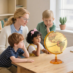 30 cm Illuminated World Globe, Antique Light up Globe Night Lamp with Wooden Stand and Clear Map for Kids and Adults