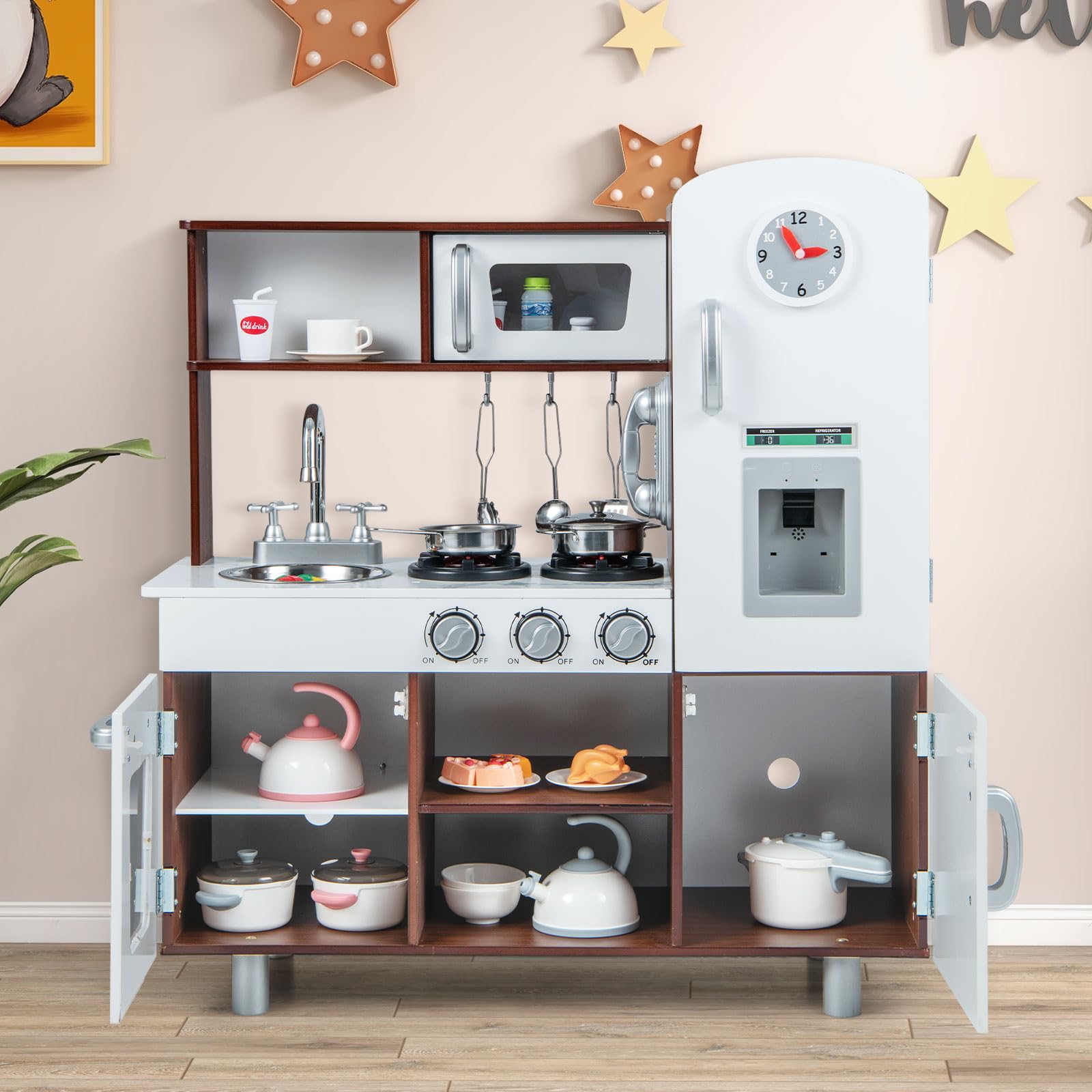 Kids Kitchen Playset, Pretend Play Kitchen Toy w/Realistic Sounds & Lights