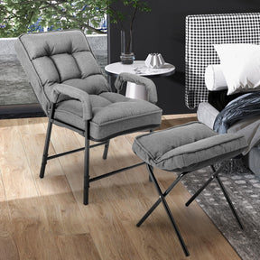 Giantex Modern Accent Chair w/Ottoman, Linen Fabric Arm Chair w/Adjustable Backrest & Solid Metal Frame