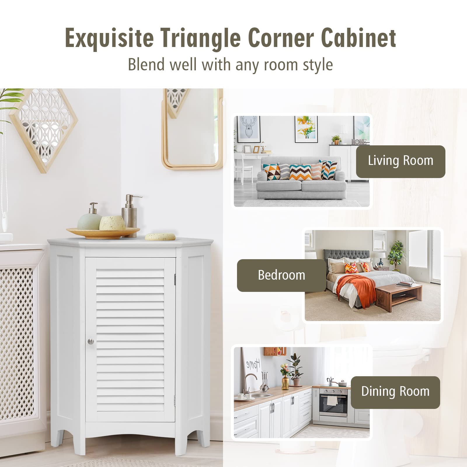 Giantex Corner Shutter Door Cabinet, Modern Bathroom Storage Oragnizer with Single Doors & 2 Shelves