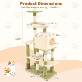 Tall Cat Tree, Multi-Level Cat Tower w/Private Condo, Cat Self-Grooming Brush & Scratching Posts