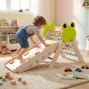 8-in-1 Wooden Triangle Set, Foldable Montessori Climbing Toys with Arch Climber, Reversible Ramp