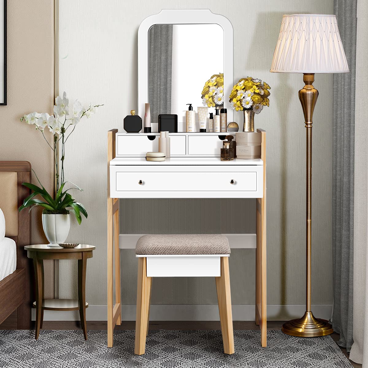 Giantex Vanity Set, Makeup Vanity Table w/ 3 Drawers & 2-Tier Tabletop