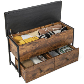 Giantex Storage Ottoman Bench with Padded Seat Cushion, Flip Top Storage Chest with 2 Drawers
