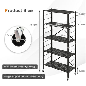 Giantex Folding Storage Shelves, 5-Tier Metal Collapsible Shelves with Wheels