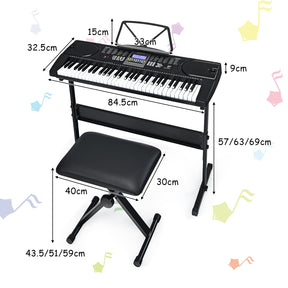 61-Key Portable Electronic Keyboard Piano w/ Stand & Stool, Complete Digital Piano Set w/ 300 Timbres