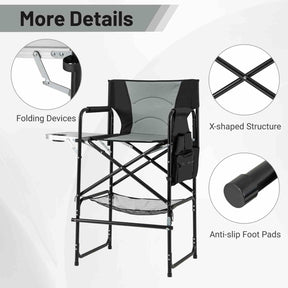 Giantex 116.5 cm Tall Directors Chair, Folding Makeup Artist Chair with Foldable Side Table & Footrest