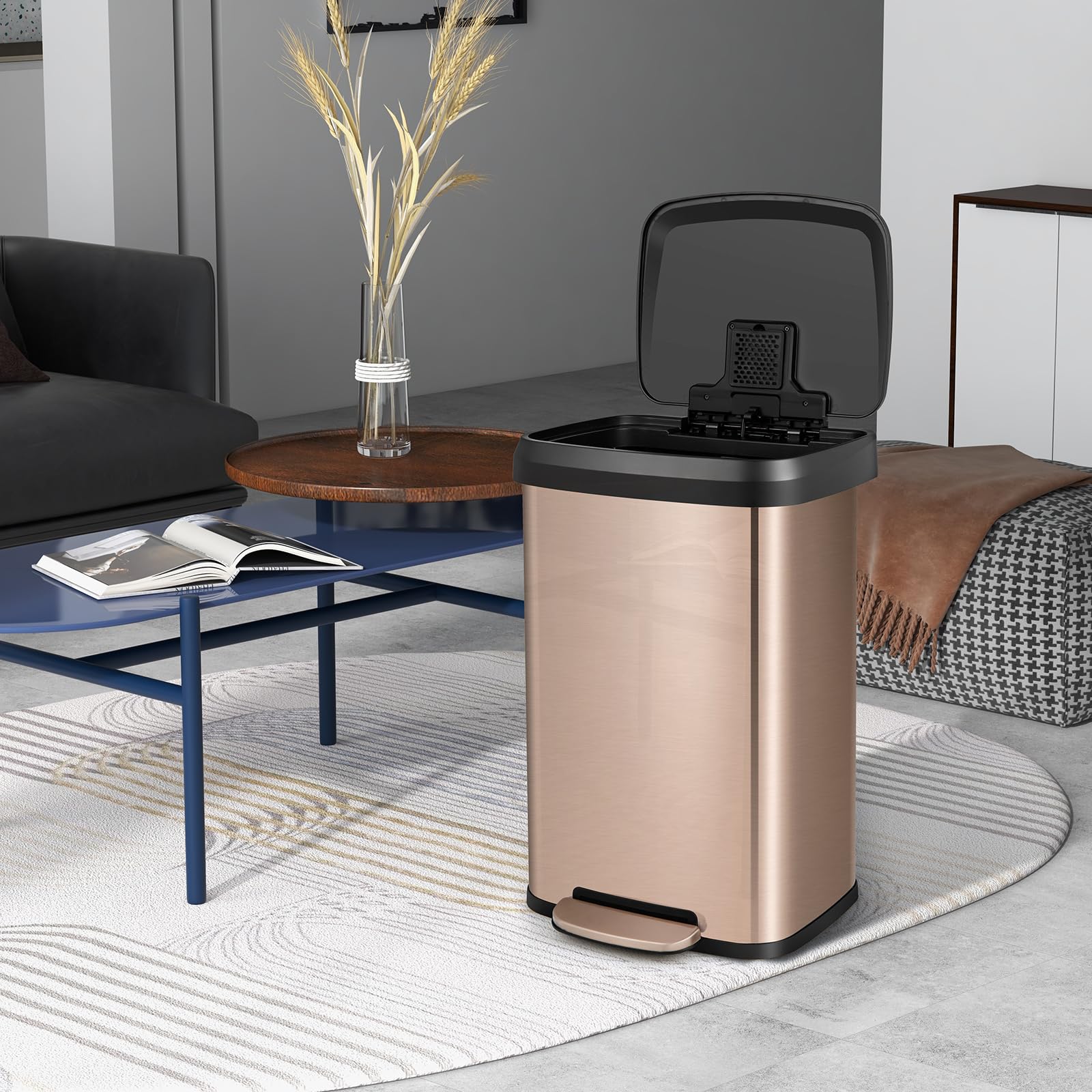 Giantex 50L Step Trash Can Stainless Steel Garbage Bin with Soft Close Lid & Deodorizer Compartment