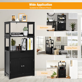 Giantex Floor Storage Cabinet, Freestanding Organizer, Kitchen Pantry Holder w/Anti-Toppling Mechanism, Wooden Entryway Sideboard