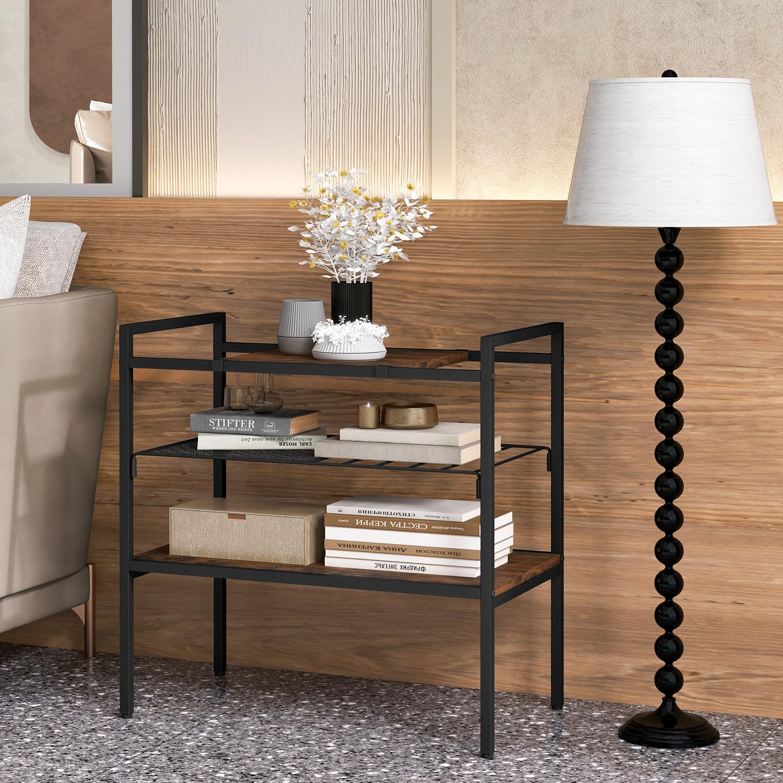 Giantex Industrial Entryway Table, Sofa Side Table with Removable Panel & Mesh Shelf