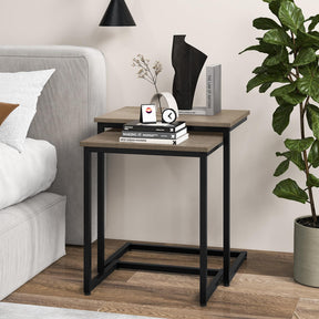 Giantex Nesting End Table Set of 3, Rectangle Stacking Side Table with Wooden Top & Sturdy Metal Legs