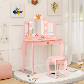 Kids Vanity Set with 3-Color Adjustable Lighted Mirror
