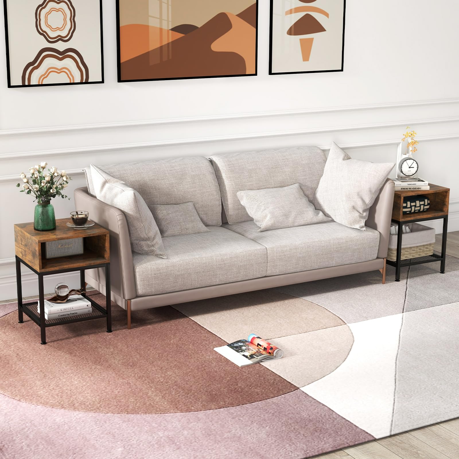 Giantex 40 cm Wood Top End Table w/Metal Frame