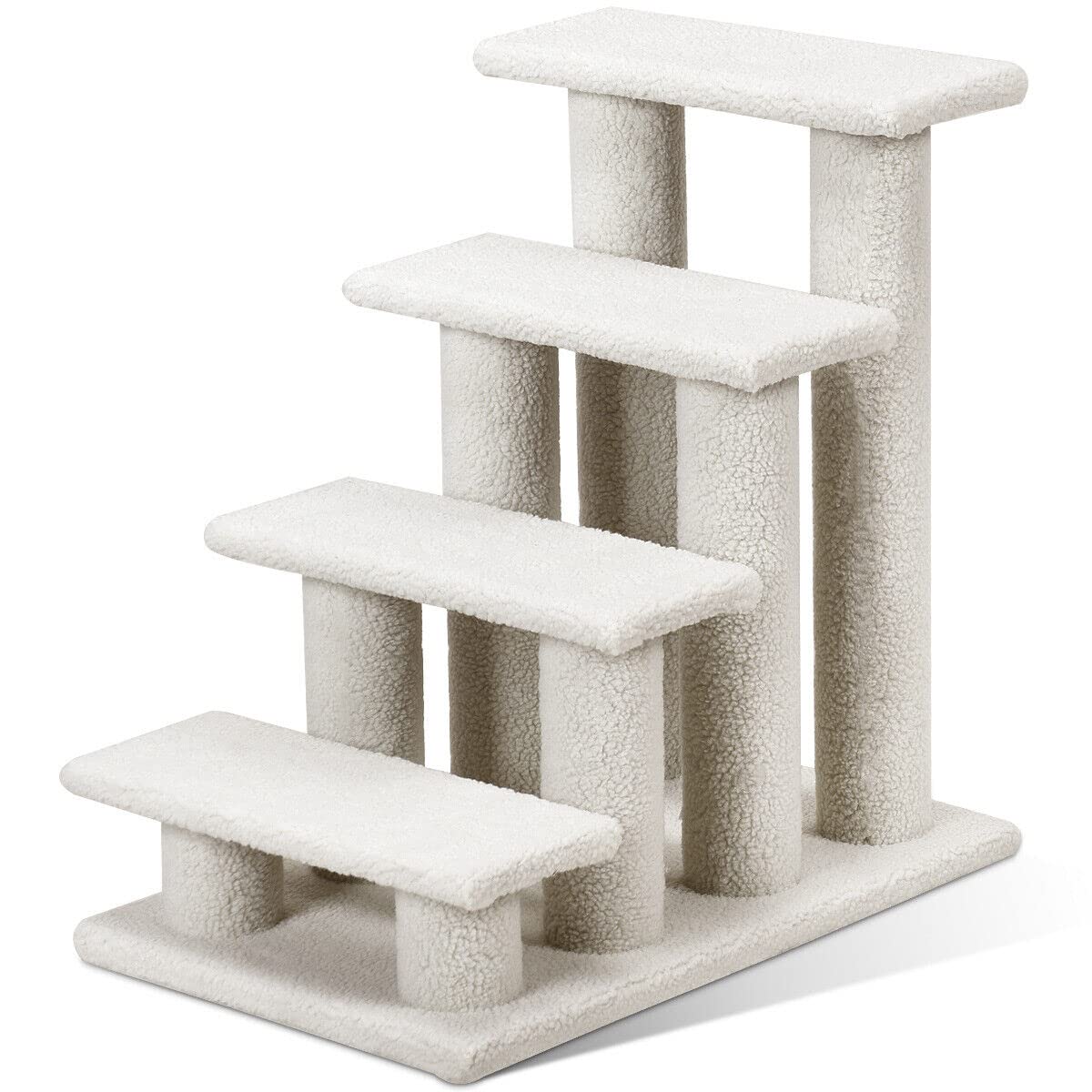 4-Step Pet Stairs for Cats and Dogs, Carpeted Cat Scratching Post Pet Ramp