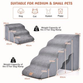 Foam Pet Stairs Set w/5-Tier & 3-Tier Dog Ramps, Non-Slip & Gentle-Slope Wide Dog Steps