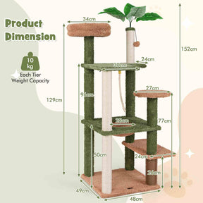 1.5m Multi-Level Cat Tree for Indoor Cats, Cute Cat Tower