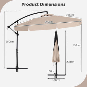 3m Offset Hanging Umbrella with Cover Patio Cantilever Umbrella w/Easy Tilt Adjustment